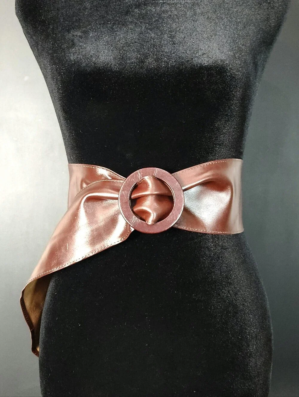 Chic Wide Brown Faux Leather Obi Belt with O-Ring Buckle – One Size